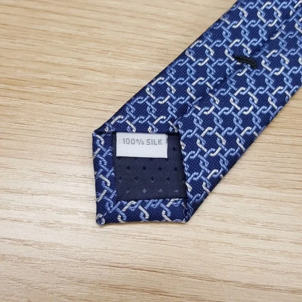 BLOOMINGDALES MENS STORE Neck Tie Blue Geo Square Link 100% Silk Classic Necktie